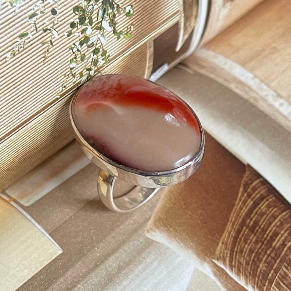 Boho 925 Sterling Silver Natural Mookaite Jasper Adjustable Ring
